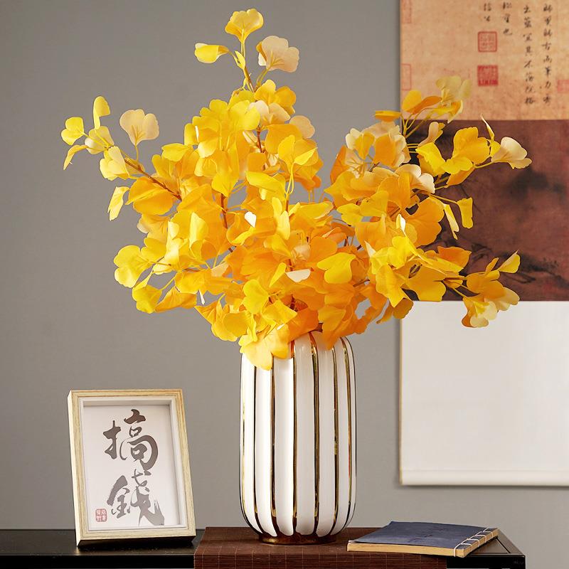 银杏叶彷真花束家居客厅秋色假花红枫叶餐桌摆设套装插花花艺摆件