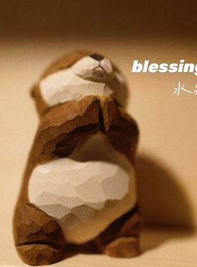 木刻自习室木雕祈福水獭考研上岸礼物深海海獭可爱纯手工许愿 公