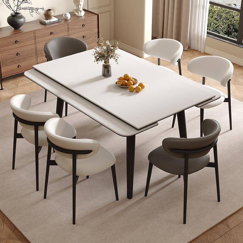 实木岩板餐桌椅组合新款简约哑光可变方桌两用长方形伸缩餐桌