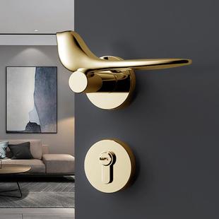 室内门锁静音磁吸卧室房门锁金色小鸟门把手含锁家用木门分体锁