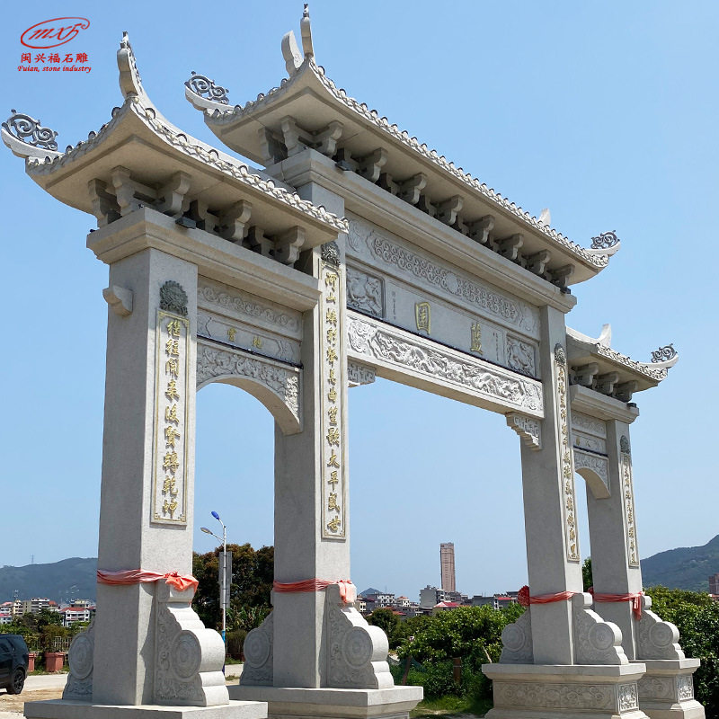 福建石材大理石石牌坊村口单门三门园林门楼牌坊花岗岩石牌楼摆件