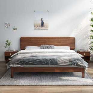 实木床橡木主卧原木双人床简约斜靠大板床家用高靠背大床