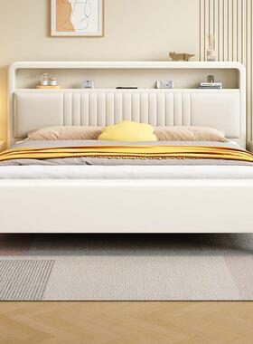 白色现代简约中古风主卧双人床储物奶油双人木床储物床婚床