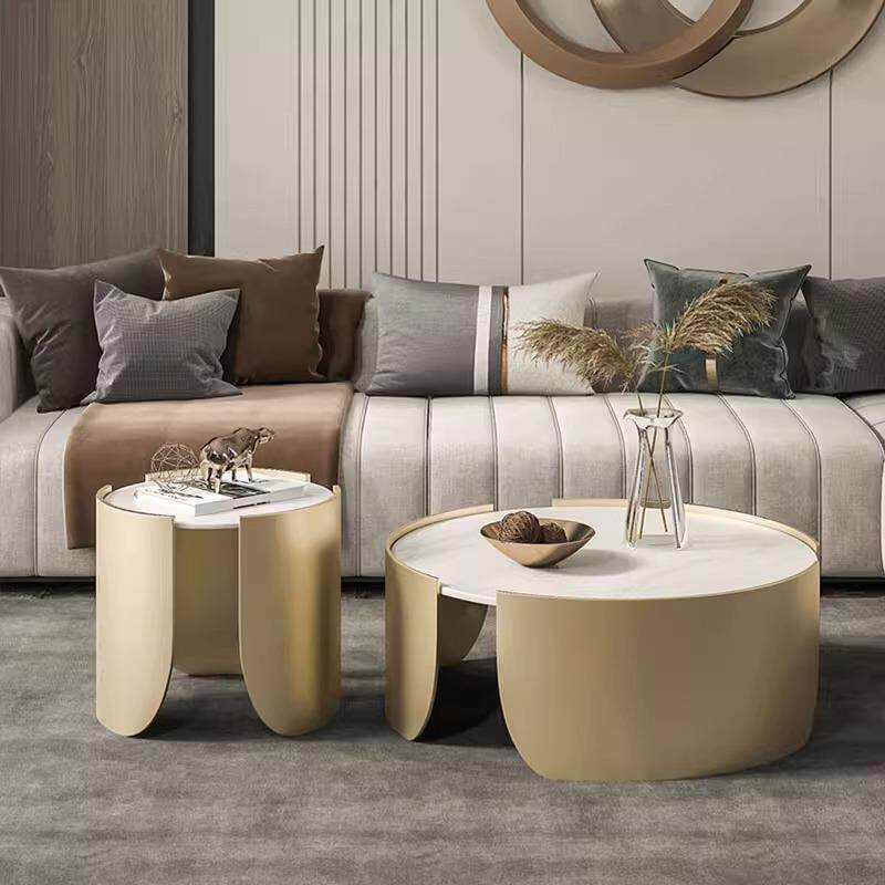 2023新款轻奢岩板茶几现代简约茶几桌客厅家用网红圆形组合小户型