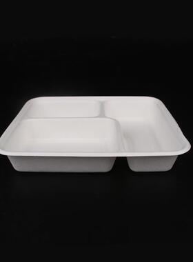 新品甘蔗浆纸浆三格打包餐盒一次性甘蔗浆纸托盘绿色可降解