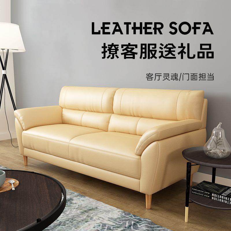 北欧真皮沙发小户型三人位现代简约客厅组合办公室双人头层皮沙发