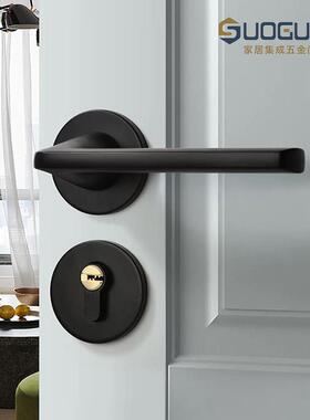 索固黑色门锁室内家用房间门锁磁吸静音卧室门把手分体锁具木门锁