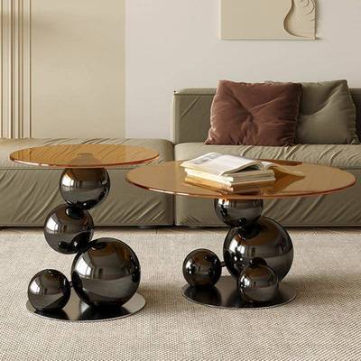 轻奢风客厅边几设计师异形创意茶几高级感意式圆形茶几沙发茶桌