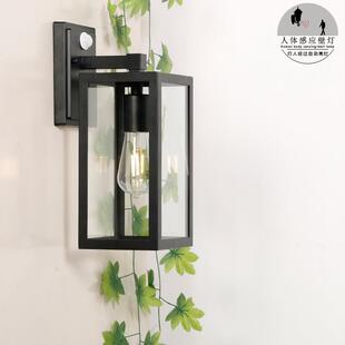 人体感应壁灯正方形简约铁艺墙壁灯楼梯过道智能感应户外壁灯