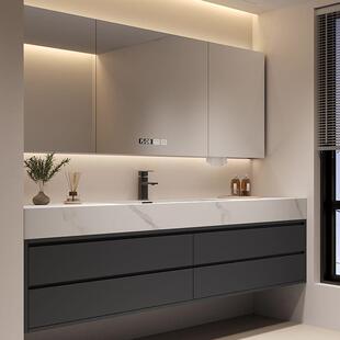 轻奢实木多层岩板热弯一体盆智能浴室柜组合E0级环保简约风格免漆