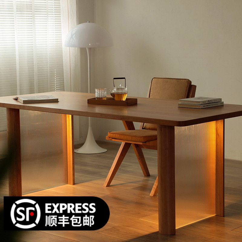 相扑餐桌/北欧实木餐桌客厅日式家用玻璃长桌樱桃木工作台大板桌