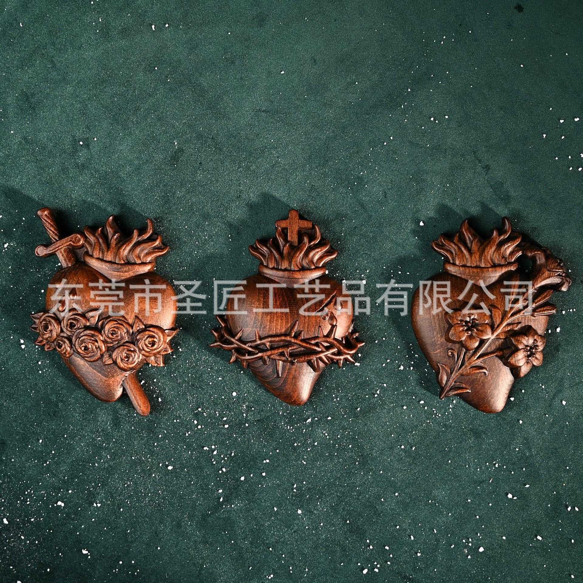 圣诞装饰品YS圣心木雕实木雕刻摆件木制工艺品复古高级感挂件