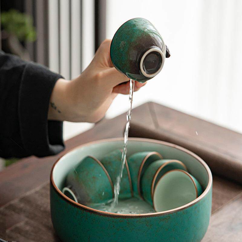 茶洗大号家用孔雀绿陶瓷茶洗水洗茶具配件洗茶碗水盂茶道零配建水