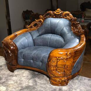 欧洛馨欧式乌金木美式实木别墅沙发大户型新中式客厅真皮沙发组合
