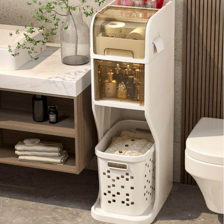 卫生间夹缝收纳柜窄缝多层抽屉式储物柜浴室多功能收纳脏衣篮收置