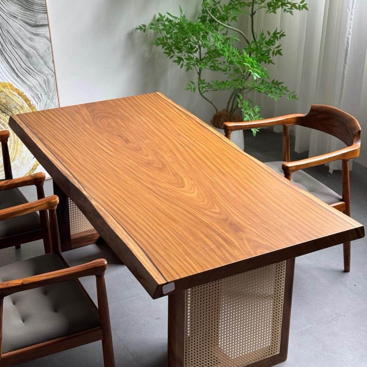 非洲柚木实木大板缅甸原木茶桌办公桌简易实木长板整板餐桌整板几