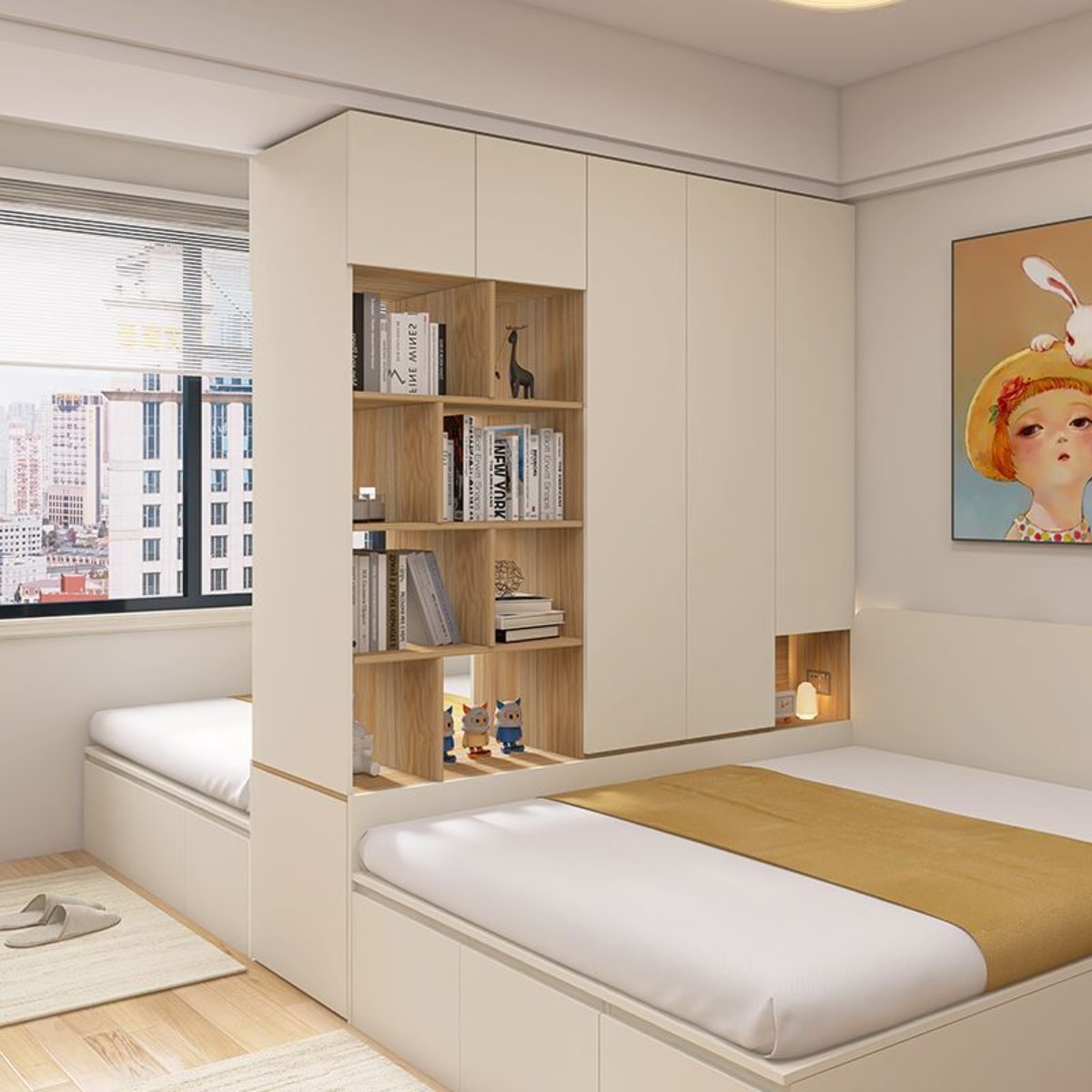 卧室双面开门床尾隔断衣柜家用卧室实木互不干扰一房变两房隔断柜