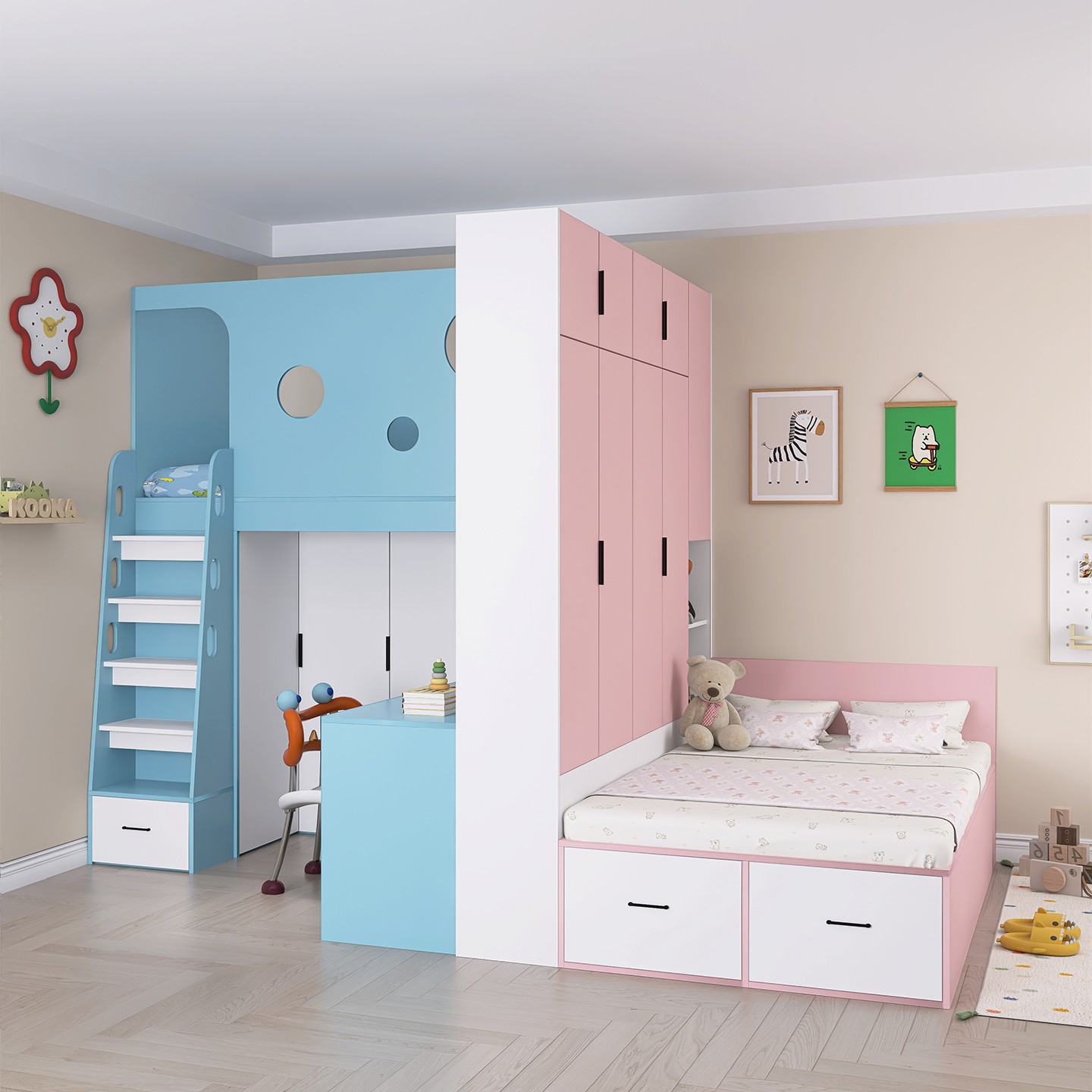 交错式上下床小户型隔间房榻榻米带书桌衣柜一体组合储物床可定制