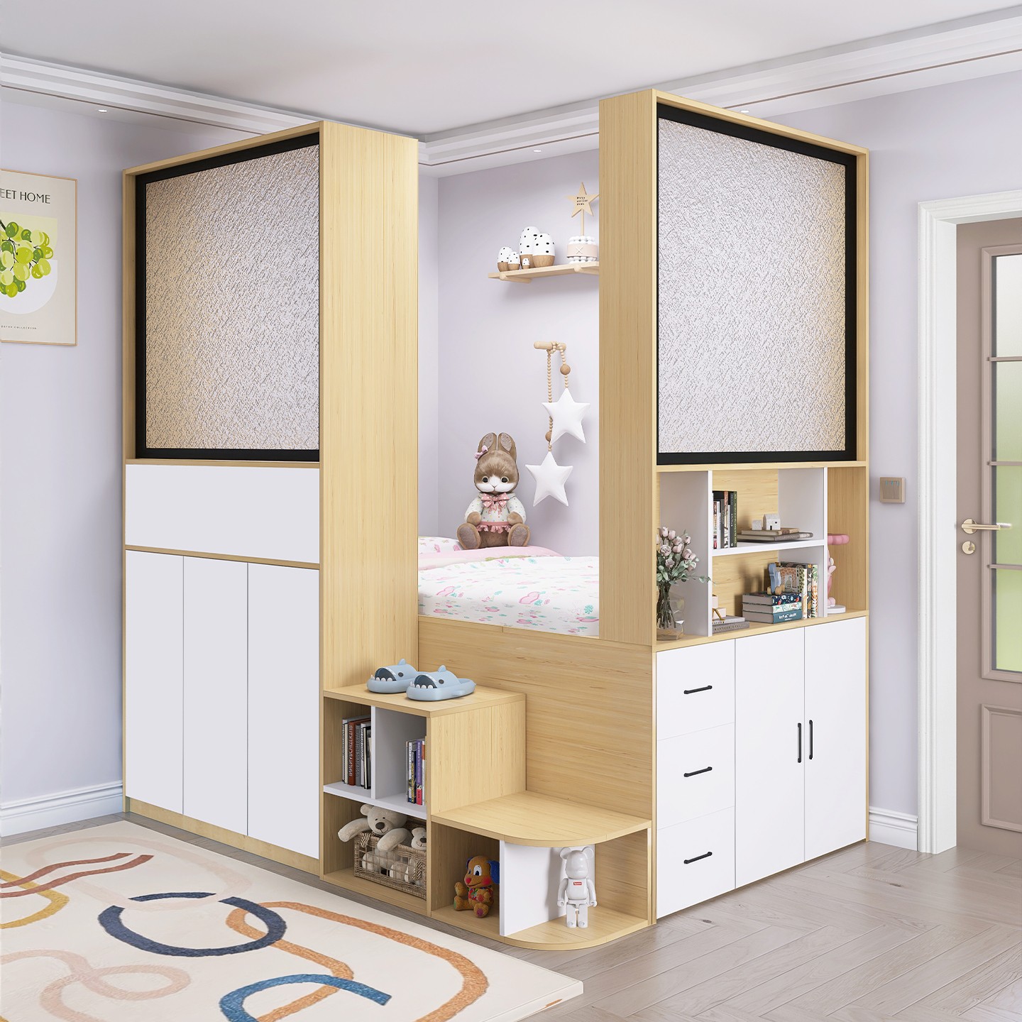 客厅隔断床小卧室半高床衣柜一体多功能高箱储物床带鞋柜组合定制