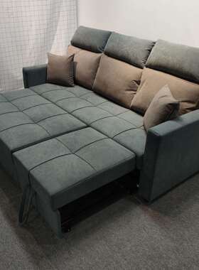 现代简约防猫抓灰色科技绒小户型客厅卧室折叠双拖床多功能沙发床