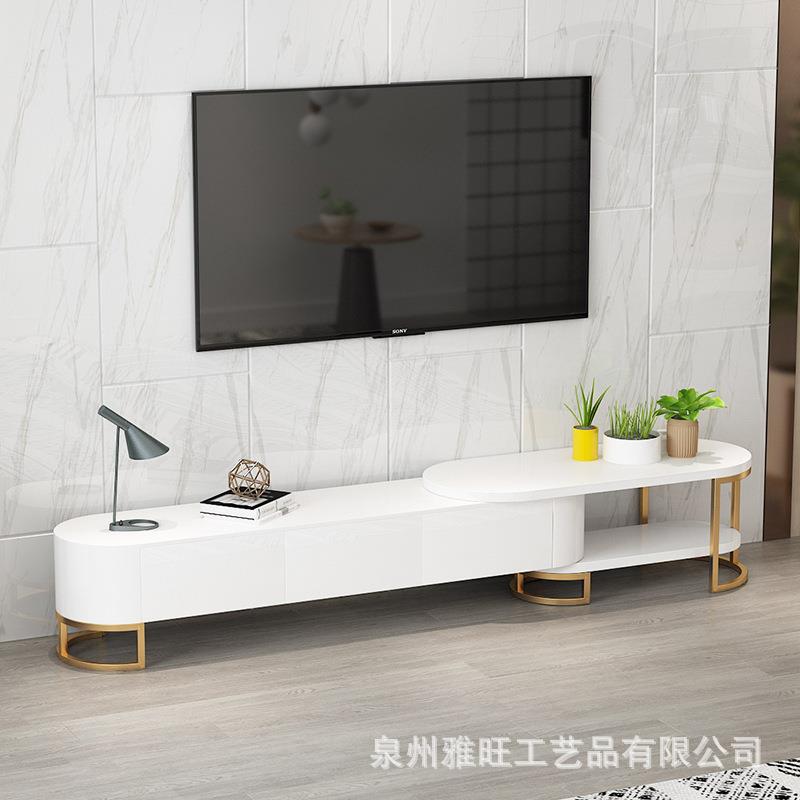 现代简约铁艺电视柜茶几组合家用客厅长条视听柜民宿收缩白色地柜