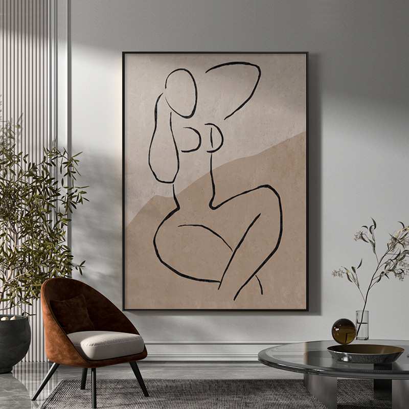 姿态 现代抽象书房装饰画简约线条大幅装饰画单幅餐厅酒店挂画