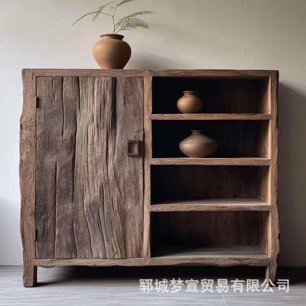 诧寂风老榆木餐边柜家用四层斗柜榆木储物柜榆木茶壶茶具收纳柜子