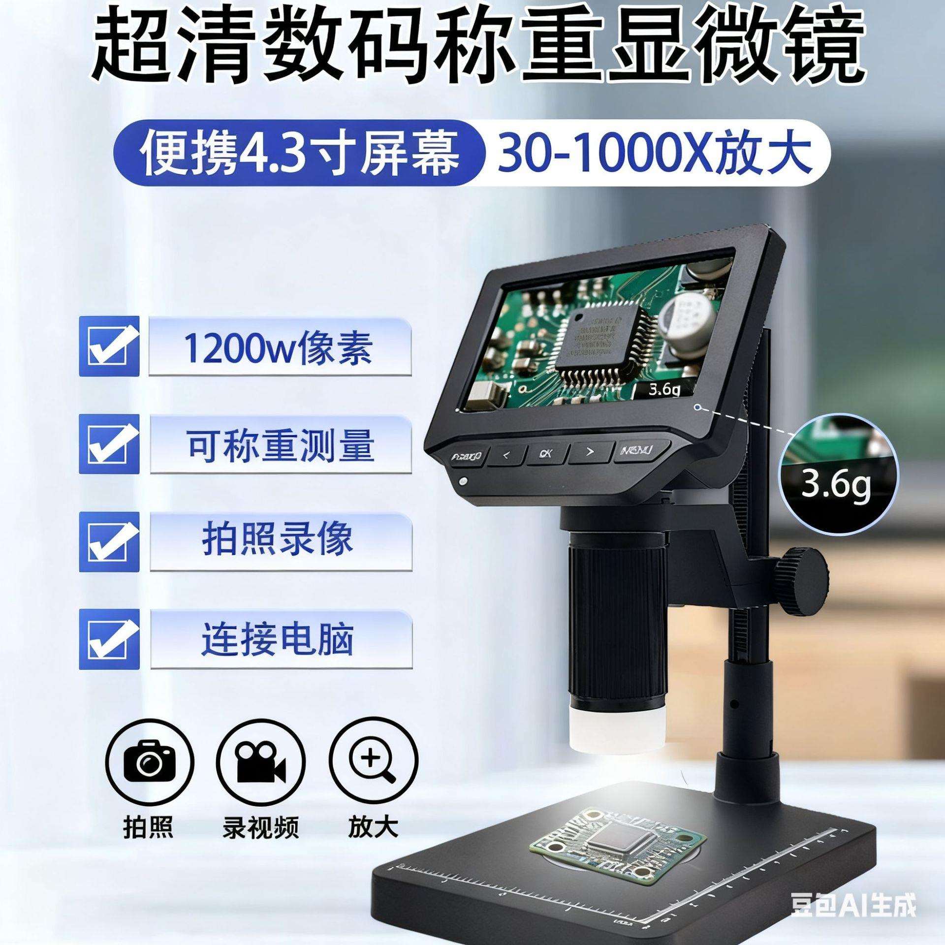 4.3寸1000倍高清307B数码显微镜手机维修钟表生物实验仪器产品