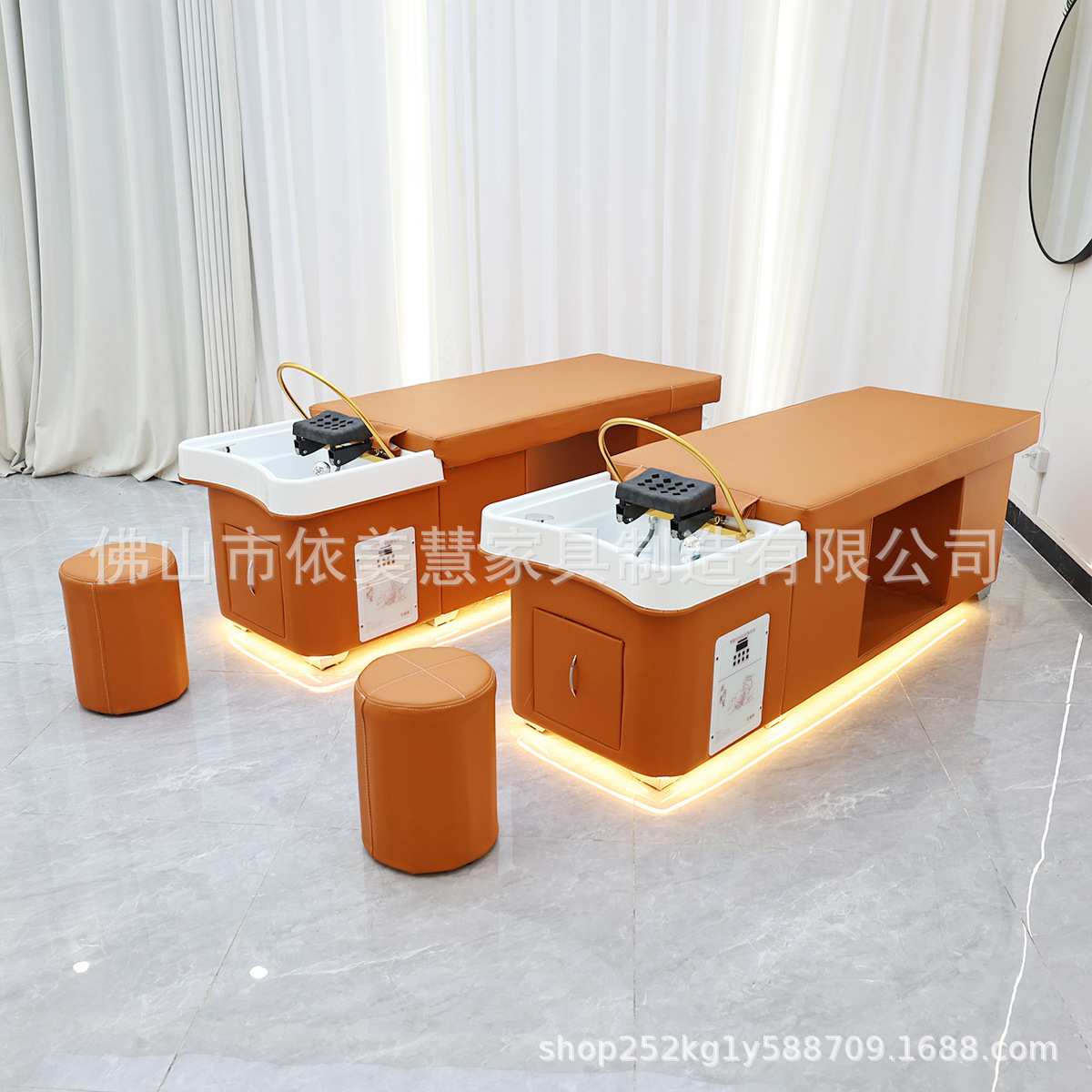2025款外贸泰式头疗洗头床理发店水循环熏蒸带LED灯光高档洗头床