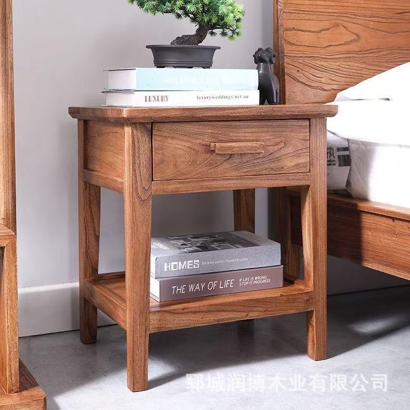 实木床头柜床边带抽屉矮柜创意储物柜老榆木收纳边柜靠墙收纳柜