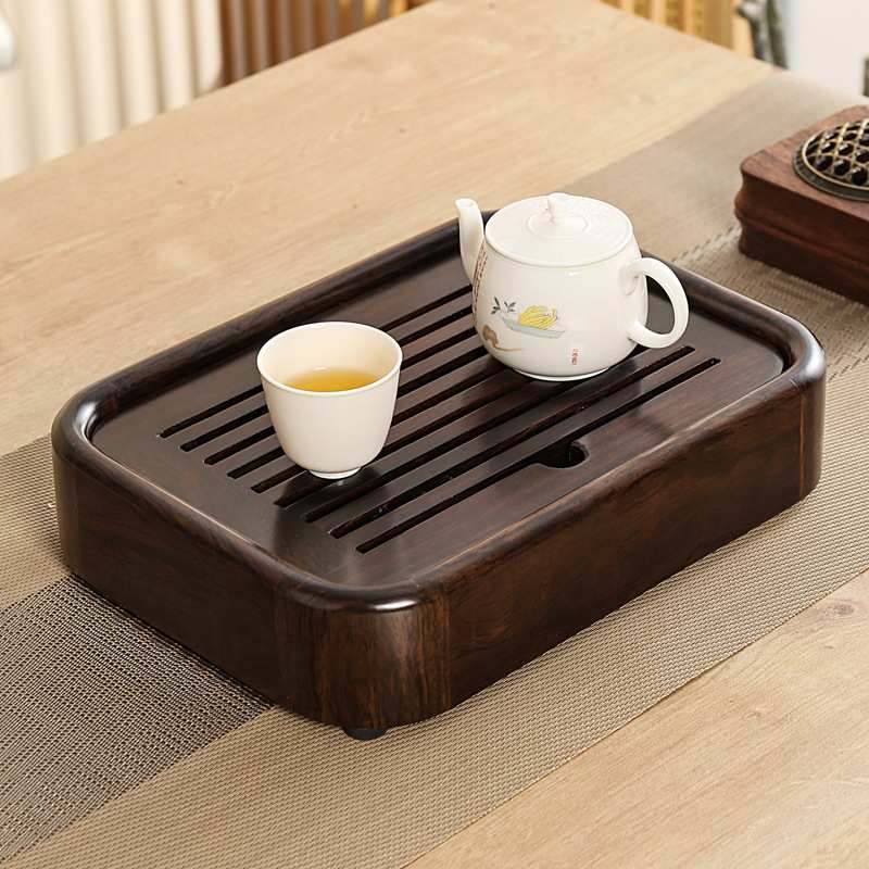 黑檀木茶盘家用盛水小茶台客厅简约花梨实木茶海小型茶具蓄水托盘