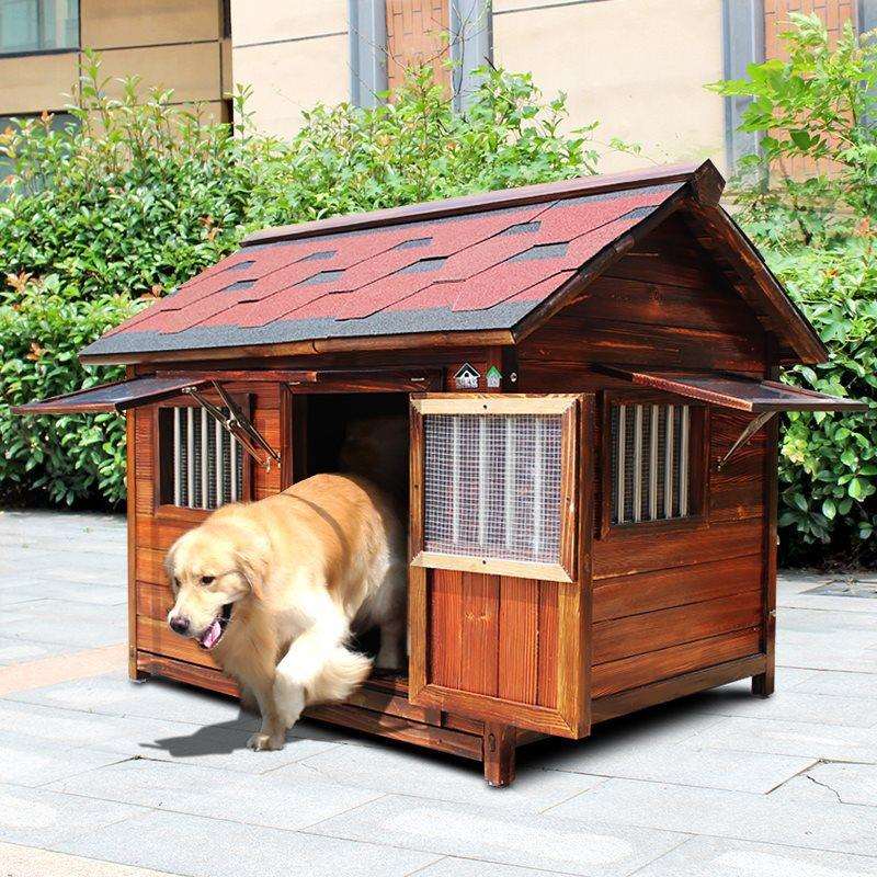 四季通用实木质狗屋户外防水狗窝冬天室外狗笼大型犬狗房冬季保暖