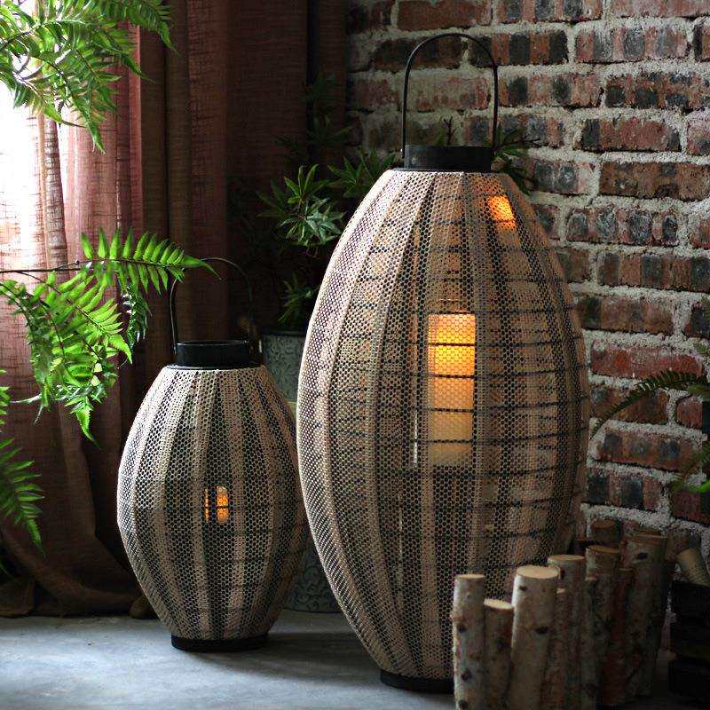 北欧落地风灯木质布面烛台灯笼售楼处民宿店面酒店花园庭院装饰品