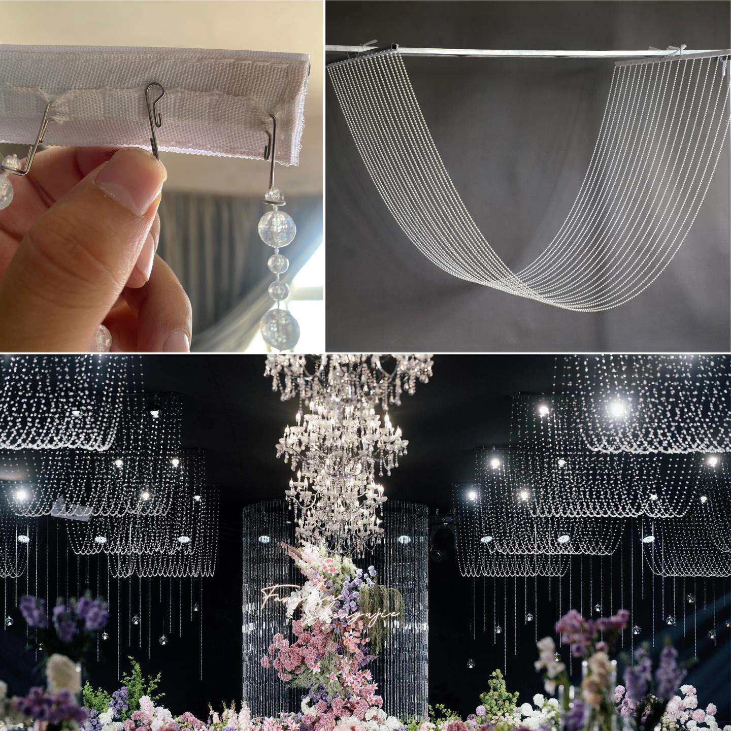 婚庆道具亚克力珠帘波浪吊顶挂件韩式婚礼堂背景行云流水吊顶