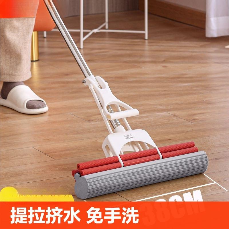 瑞丽达拖把双排懒人海绵拖把头家用一拖净挤水免手洗新款老式棉头