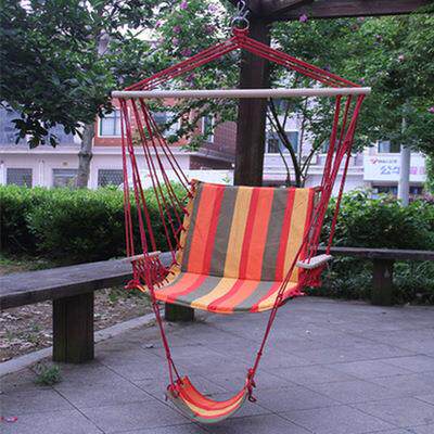 户外秋千吊椅彩条色帆布带棒加脚海绵吊床室内外吊椅折叠秋千椅子