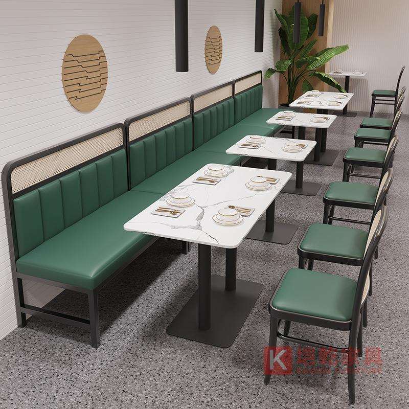 咖啡厅火锅店卡座沙发奶茶店铁椅面馆靠墙桌椅组合餐桌岩板桌面