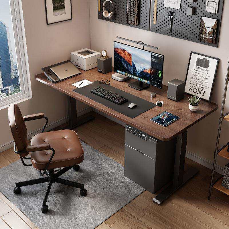 实木电动升降书桌电脑桌双电机全自动家用办公桌学习工作台电竞桌