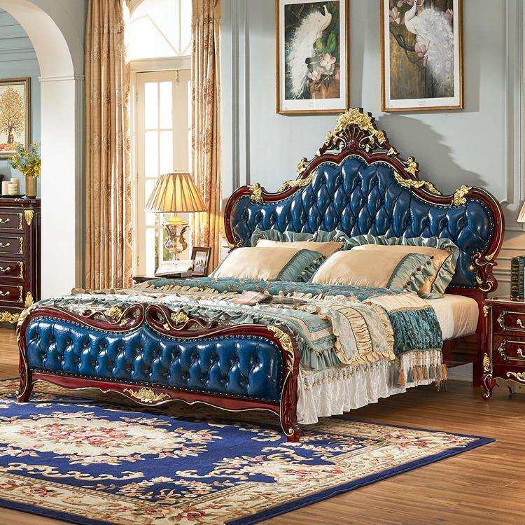 欧式双人床奢华婚床主卧室实木雕花复古红檀1.8米储物高箱实木床