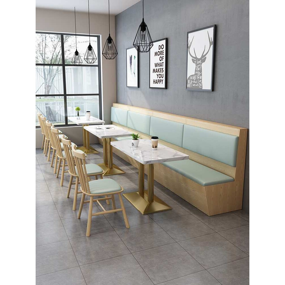 简约咖啡厅休闲茶餐厅靠墙卡座沙发甜品奶茶店韩式料理店桌椅组合