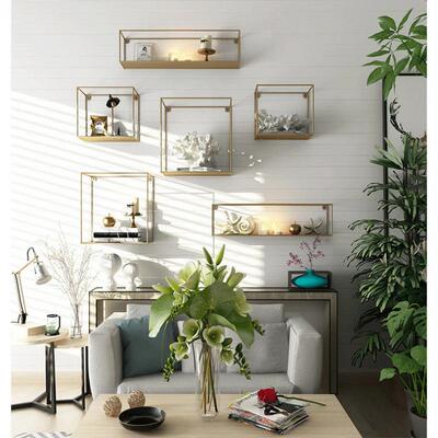 北欧墙上置物架创意格子免打孔装饰架美甲架铁艺架客厅电视墙壁挂