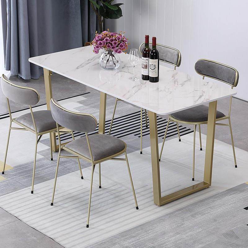 现代简约白色大理石餐桌小户型金属脚餐桌椅组合咖啡厅小型桌子
