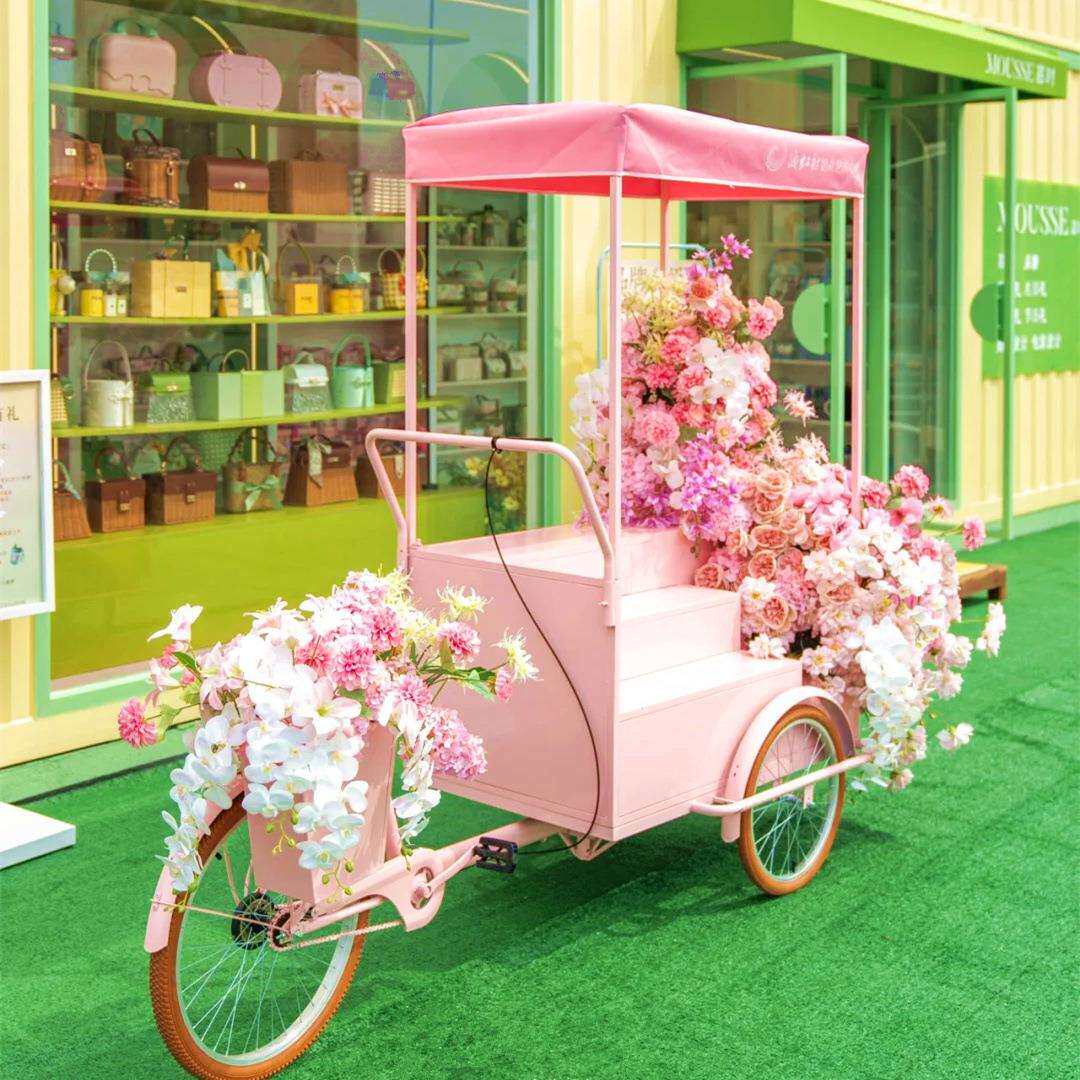 活动装饰布置花车移动三轮车倒骑驴贩卖车摆摊摊位商场商用店门口