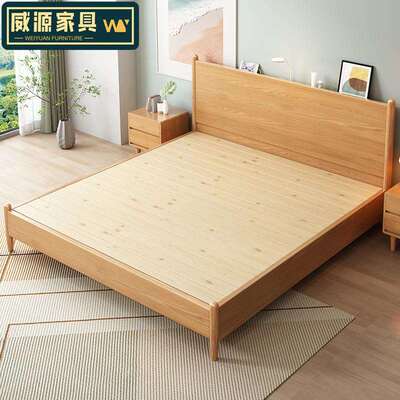 白蜡木全实木床架北欧现代简约双人床主卧轻奢高箱储物大床热销款