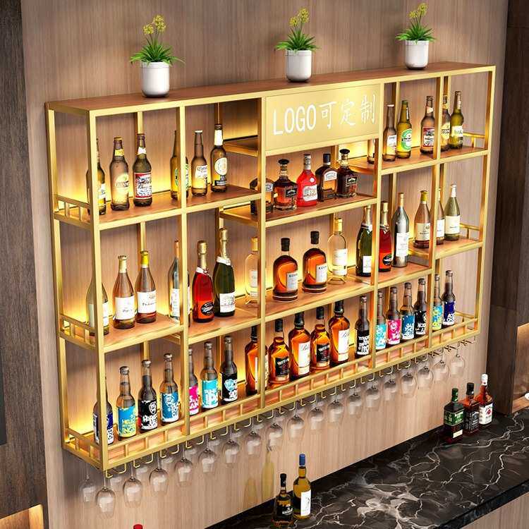 酒吧吧台酒柜靠墙壁挂式置物架工业风铁艺展示架餐厅红酒架子家居