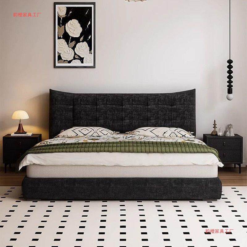 轻奢法式复古布艺床中古风大黑熊雪尼尔双人床大床主卧室大床水洗
