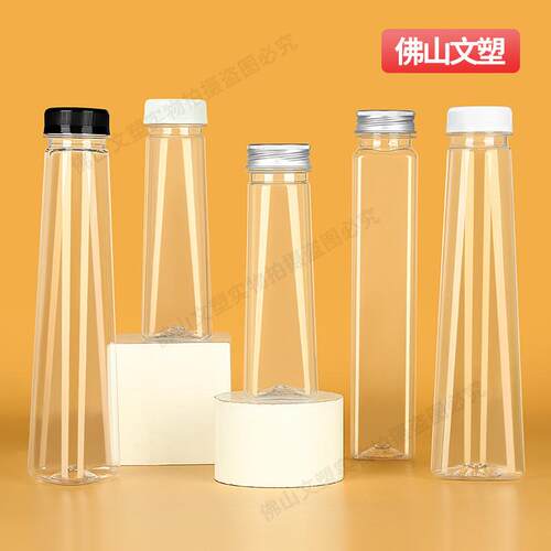 350ml料塑料透明带盖pe创意三饮YRZt四方角瓶锥形奶茶一次性果汁