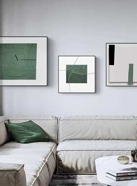 北欧小清新墨绿色卧室床头正方形双联组合装饰画艺术抽象酒店挂画