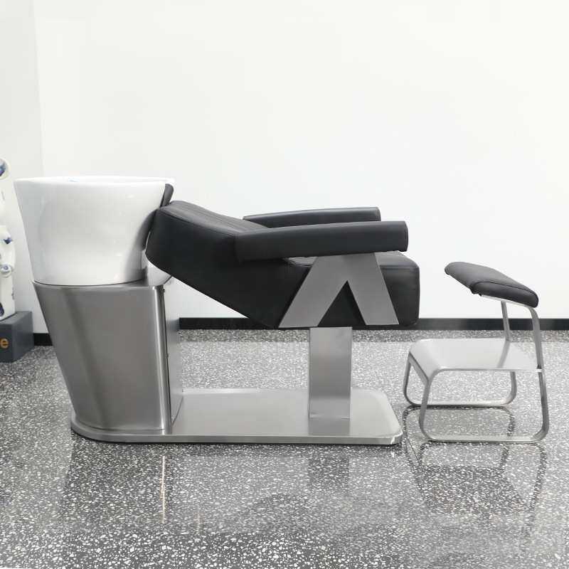 理发店半躺式冲水床美发店欧式简约不锈钢洗头床美发店玻璃钢陶瓷