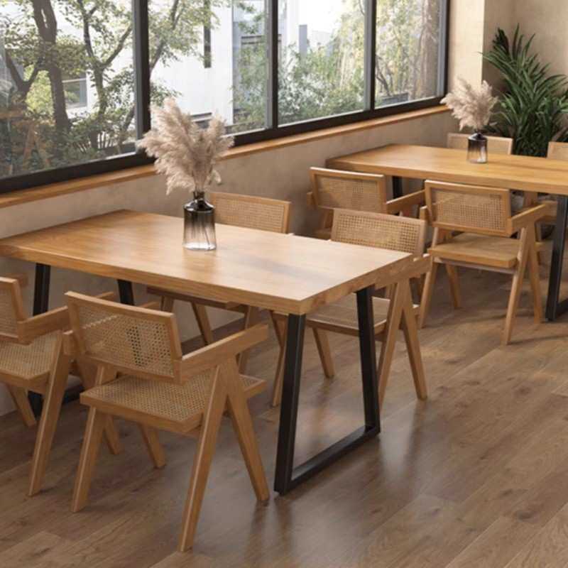 主题餐厅休闲桌椅组合咖啡蛋糕店实木长条餐桌网红奶茶店四方桌子